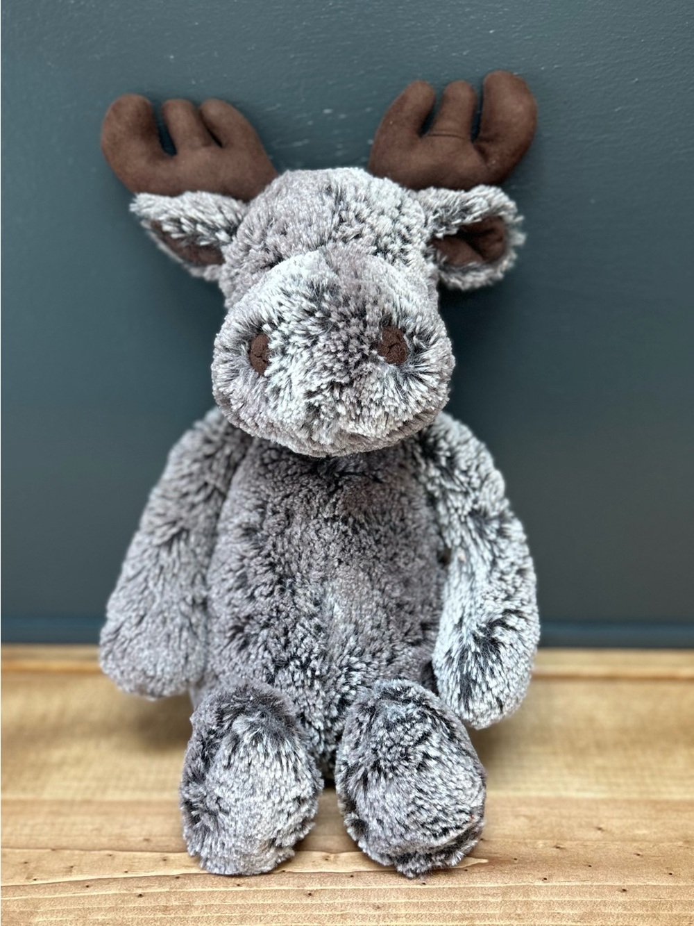 Jellycat Gray Plush Moose with Brown Antlers